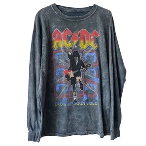 AC/DC 'Blow Up Your Video' Tour T-Shirt L Gray Stonewashed Long Sleeve Mens